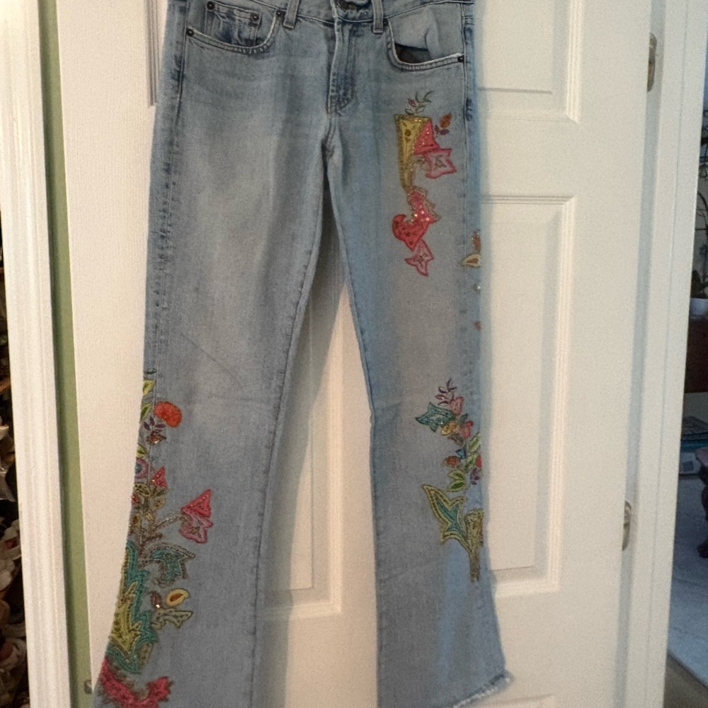 Ralph Lauren Light Blue Embroidered Flare Jeans